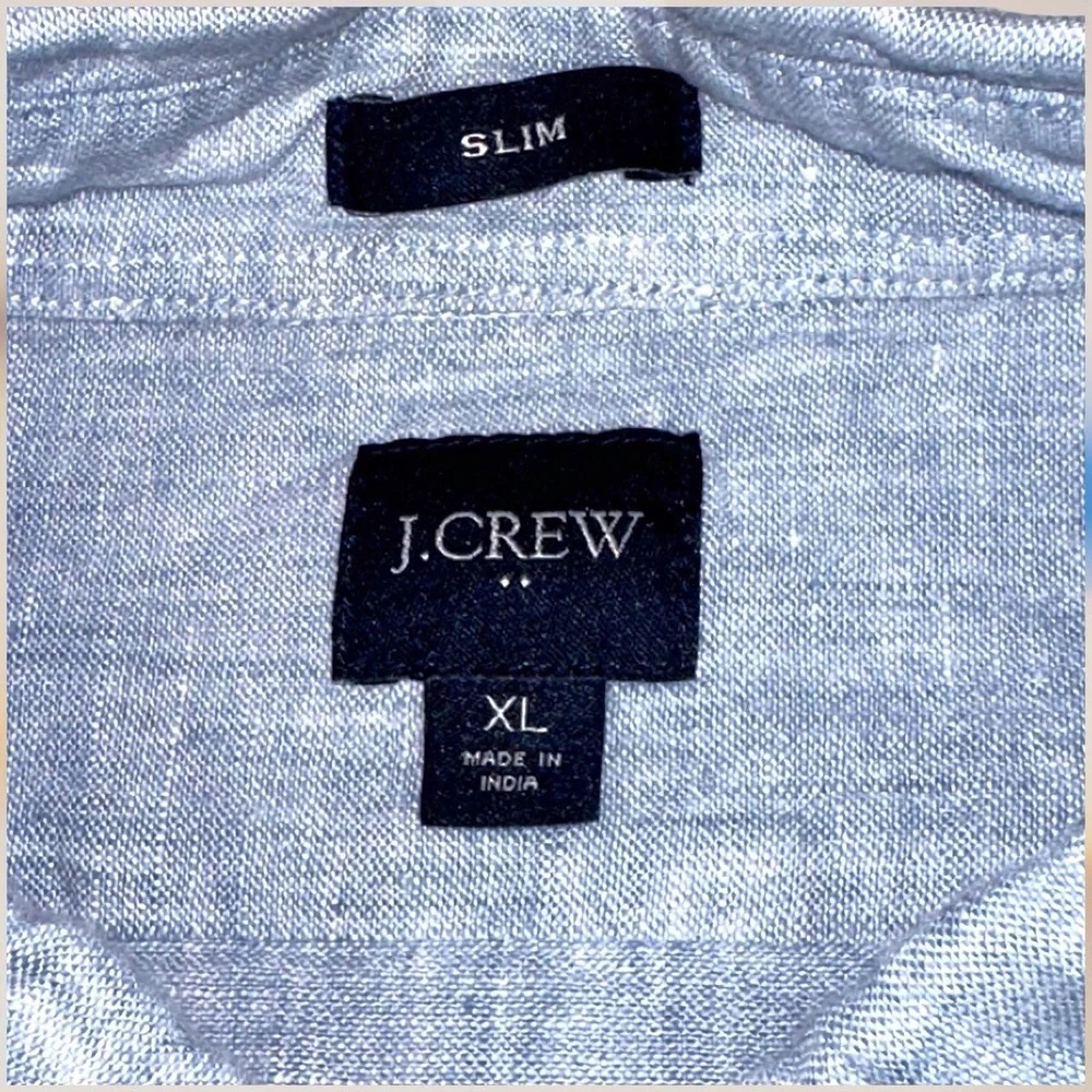 J Crew Chambray Shirt XL Slim Blue Linen Blend Button‎ Up Beach Coastal Preppy - Picture 4 of 9